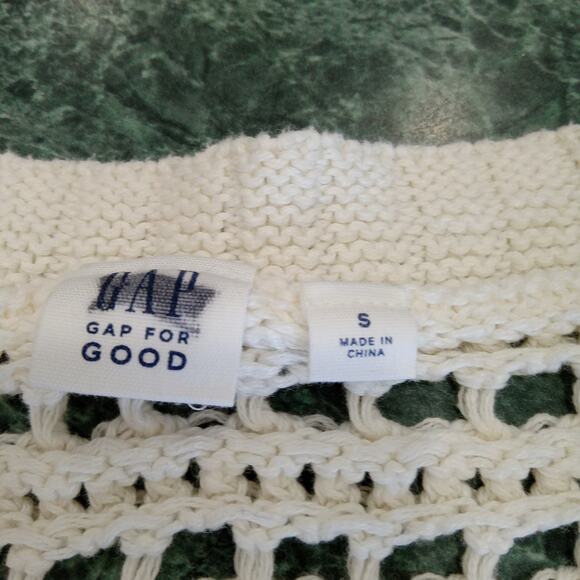 Gap Chunky Open Knit Sweater 100% Cotton Beachy Tan Pink White Crochet Layering - Picture 5 of 9